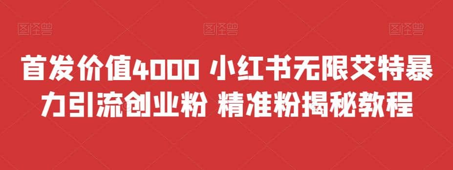 首发价值4000 小红书无限艾特暴力引流创业粉 精准粉揭秘教程时点搞钱-网创项目资源站-副业项目-创业项目-搞钱项目时点搞钱