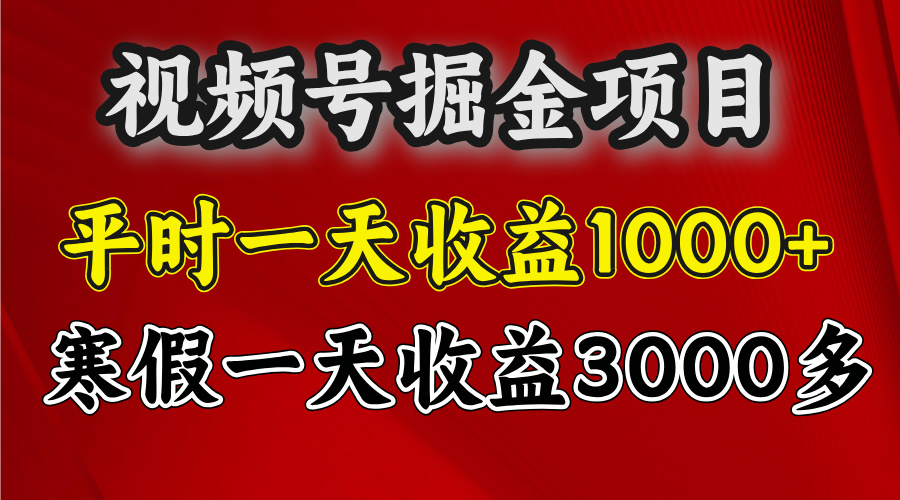 视频号掘金项目，寒假一天收益3000多时点搞钱-网创项目资源站-副业项目-创业项目-搞钱项目时点搞钱