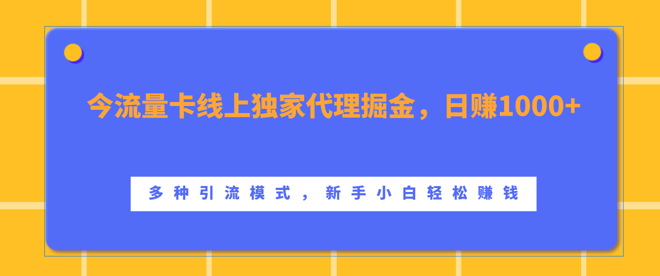 流量卡线上独家代理掘金，日赚1000+ ，多种引流模式，新手小白轻松赚钱时点搞钱-网创项目资源站-副业项目-创业项目-搞钱项目时点搞钱