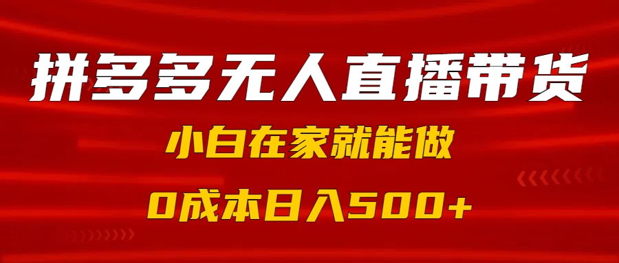 拼多多无人直播带货，小白在家就能做，0成本日入500+时点搞钱-网创项目资源站-副业项目-创业项目-搞钱项目时点搞钱