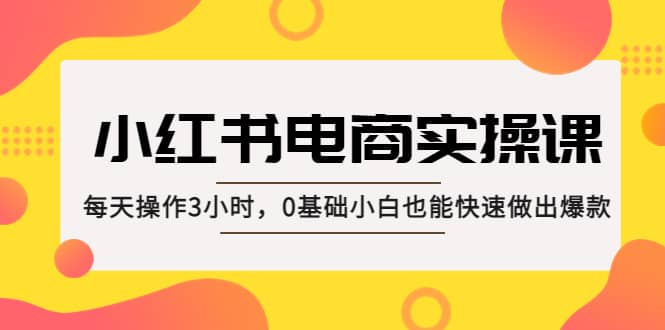 小红书·电商实操课：每天操作3小时，0基础小白也能快速做出爆款时点搞钱-网创项目资源站-副业项目-创业项目-搞钱项目时点搞钱