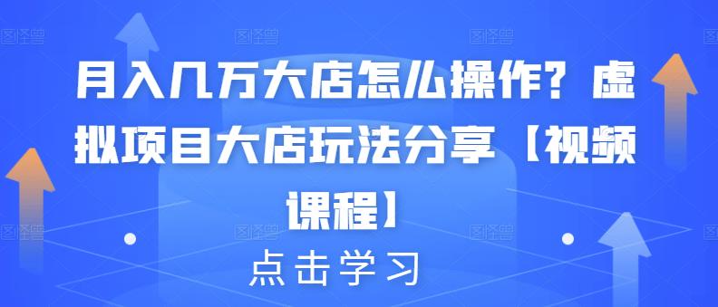 月入几万大店怎么操作？虚拟项目大店玩法分享【视频课程】时点搞钱-网创项目资源站-副业项目-创业项目-搞钱项目时点搞钱