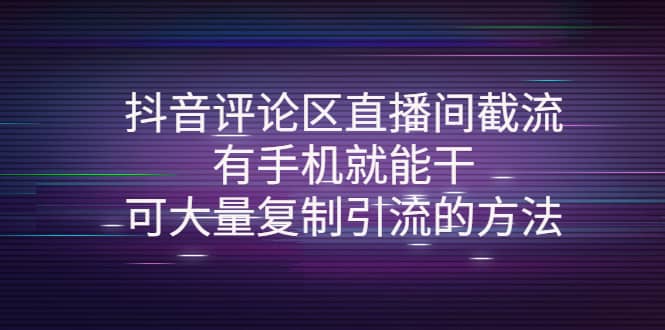 抖音评论区直播间截流，有手机就能干，可大量复制引流的方法时点搞钱-网创项目资源站-副业项目-创业项目-搞钱项目时点搞钱