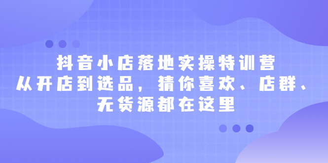 抖音小店落地实操特训营，从开店到选品，猜你喜欢、店群、无货源都在这里时点搞钱-网创项目资源站-副业项目-创业项目-搞钱项目时点搞钱