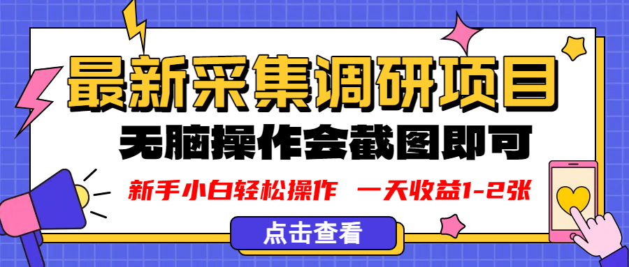 新版采集调研项目，截图上传即可，无脑操作，日收益1-2张时点搞钱-网创项目资源站-副业项目-创业项目-搞钱项目时点搞钱
