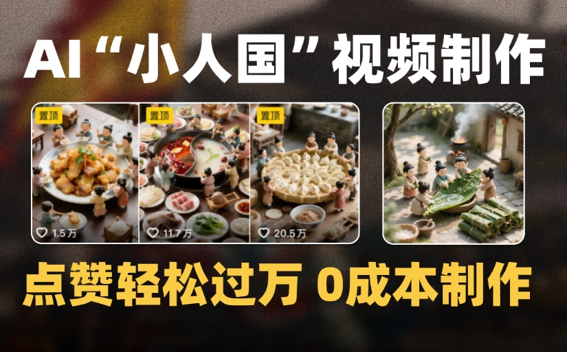 爆款1000W+微缩景观迷你小人国AI视频,0成本制作全流程教学时点搞钱-网创项目资源站-副业项目-创业项目-搞钱项目时点搞钱