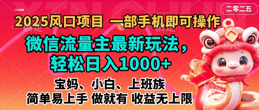 2025蓝海风口项目，微信流量主最新玩法，轻松日入1000+，简单易上手，做就有 收益无上限时点搞钱-网创项目资源站-副业项目-创业项目-搞钱项目时点搞钱