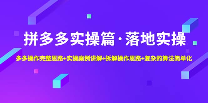 拼多多实操篇·落地实操 完整思路+实操案例+拆解操作思路+复杂的算法简单化时点搞钱-网创项目资源站-副业项目-创业项目-搞钱项目时点搞钱