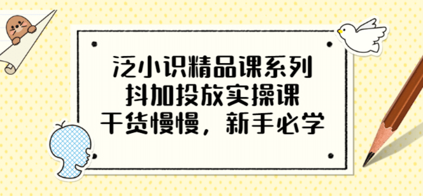 泛小识精品课系列：抖加投放实操课，干货慢慢，新手必学（12节视频课）时点搞钱-网创项目资源站-副业项目-创业项目-搞钱项目时点搞钱