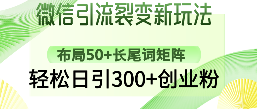 微信引流裂变新玩法:布局50+长尾词矩阵,轻松日引300+创业粉时点搞钱-网创项目资源站-副业项目-创业项目-搞钱项目时点搞钱