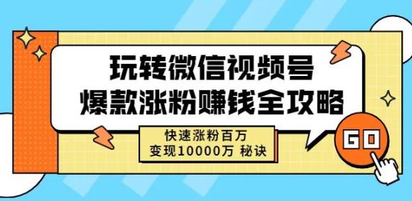 玩转微信视频号爆款涨粉赚钱全攻略，快速涨粉百万变现万元秘诀时点搞钱-网创项目资源站-副业项目-创业项目-搞钱项目时点搞钱