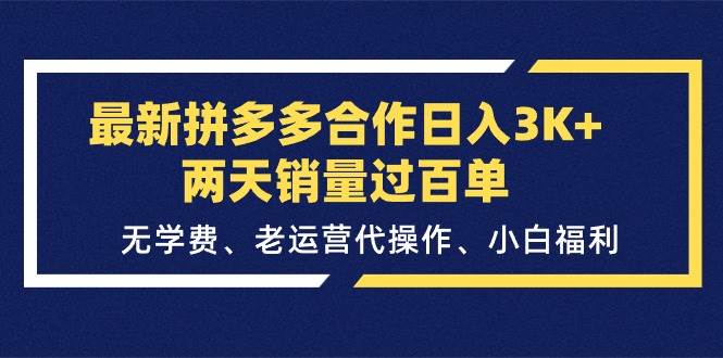 最新拼多多合作日入3K+两天销量过百单，无学费、老运营代操作、小白福利时点搞钱-网创项目资源站-副业项目-创业项目-搞钱项目时点搞钱