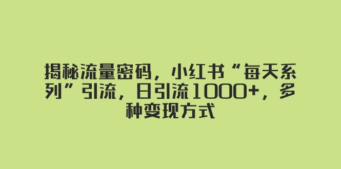 揭秘流量密码，小红书“每天系列”引流，日引流1000+，多种变现方式时点搞钱-网创项目资源站-副业项目-创业项目-搞钱项目时点搞钱