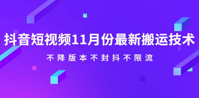 抖音短视频11月份最新搬运技术，不降版本不封抖不限流！【视频课程】时点搞钱-网创项目资源站-副业项目-创业项目-搞钱项目时点搞钱