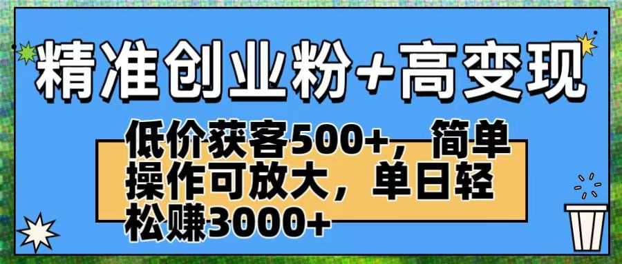 精准创业粉+高变现：低价获客500+，简单操作可放大，单日轻松赚3000+时点搞钱-网创项目资源站-副业项目-创业项目-搞钱项目时点搞钱