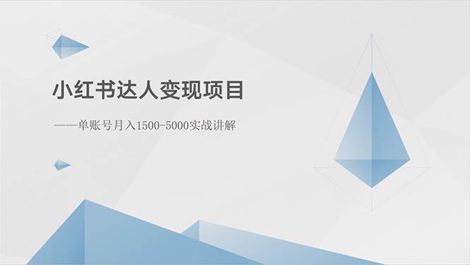 小红书达人变现项目：单账号月入1500-3000实战讲解时点搞钱-网创项目资源站-副业项目-创业项目-搞钱项目时点搞钱