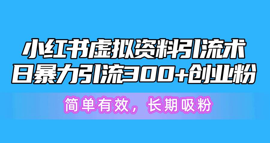 小红书虚拟资料引流术，日暴力引流300+创业粉，简单有效，长期吸粉时点搞钱-网创项目资源站-副业项目-创业项目-搞钱项目时点搞钱