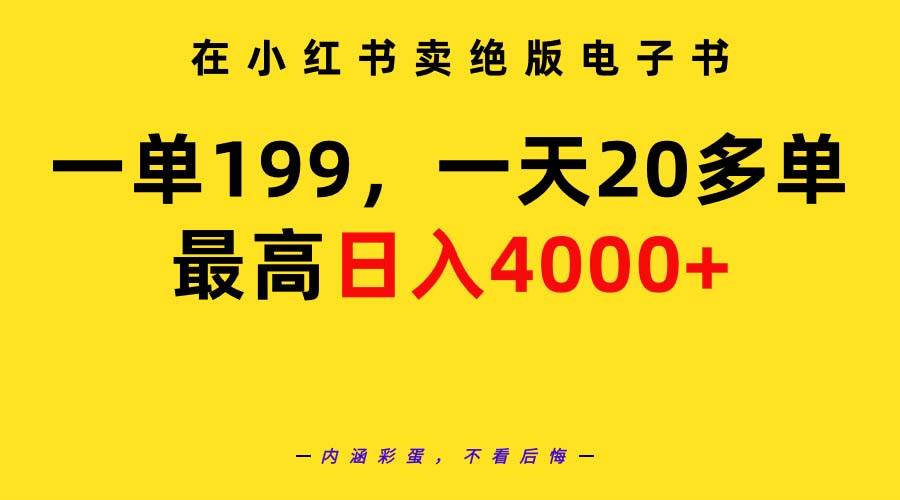 在小红书卖绝版电子书，一单199 一天最多搞20多单，最高日入4000+教程+资料时点搞钱-网创项目资源站-副业项目-创业项目-搞钱项目时点搞钱