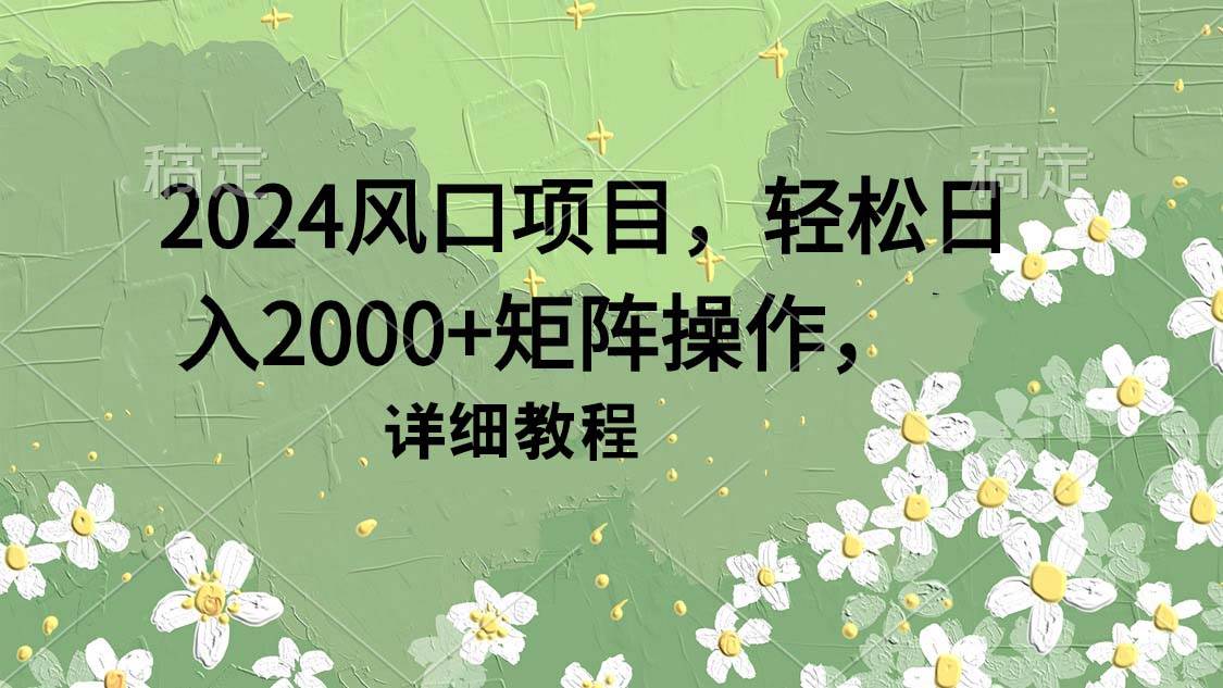 2024风口项目，轻松日入2000+矩阵操作，详细教程时点搞钱-网创项目资源站-副业项目-创业项目-搞钱项目时点搞钱
