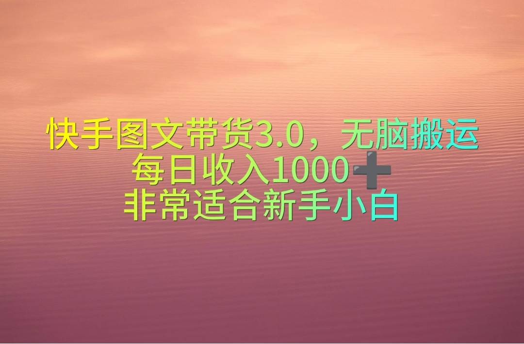 快手图文带货3.0，无脑搬运，每日收入1000＋，非常适合新手小白时点搞钱-网创项目资源站-副业项目-创业项目-搞钱项目时点搞钱