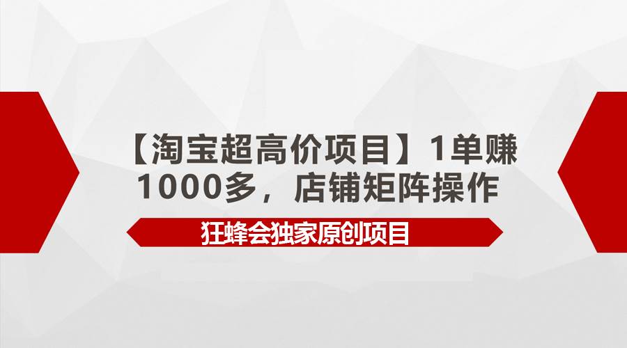 【淘宝超高价项目】1单赚1000多，店铺矩阵操作时点搞钱-网创项目资源站-副业项目-创业项目-搞钱项目时点搞钱
