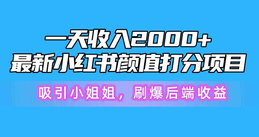一天收入2000+，最新小红书颜值打分项目，吸引小姐姐，刷爆后端收益时点搞钱-网创项目资源站-副业项目-创业项目-搞钱项目时点搞钱