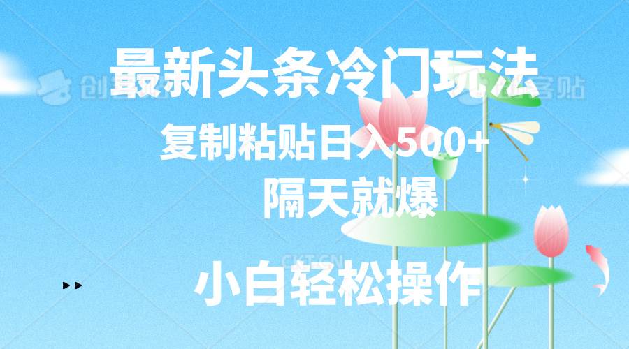 最新头条冷门玩法，隔天就爆，复制粘贴日入500+时点搞钱-网创项目资源站-副业项目-创业项目-搞钱项目时点搞钱
