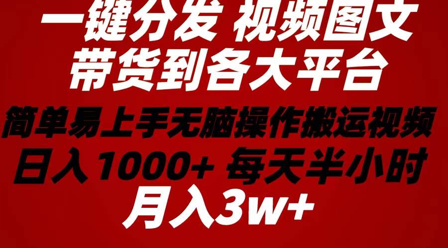 2024年 一键分发带货图文视频  简单易上手 无脑赚收益 每天半小时日入1…时点搞钱-网创项目资源站-副业项目-创业项目-搞钱项目时点搞钱