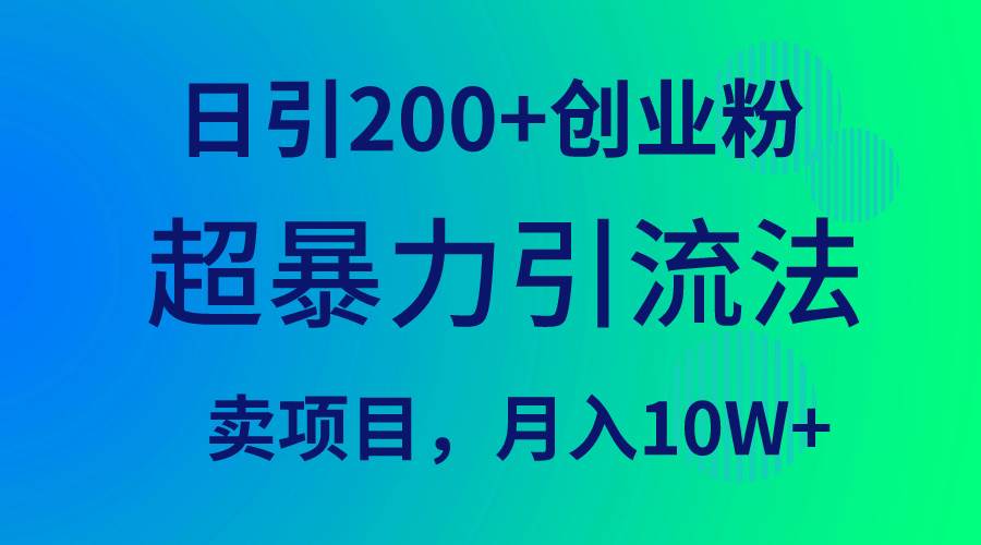超暴力引流法，日引200+创业粉，卖项目月入10W+时点搞钱-网创项目资源站-副业项目-创业项目-搞钱项目时点搞钱
