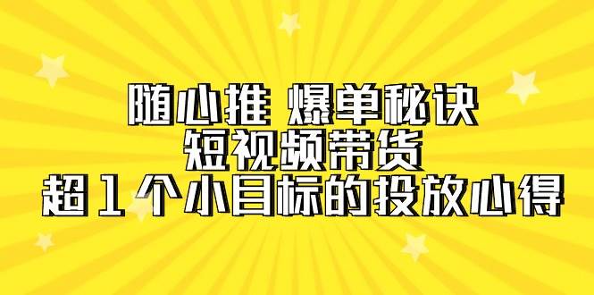 随心推 爆单秘诀，短视频带货-超1个小目标的投放心得（7节视频课）时点搞钱-网创项目资源站-副业项目-创业项目-搞钱项目时点搞钱