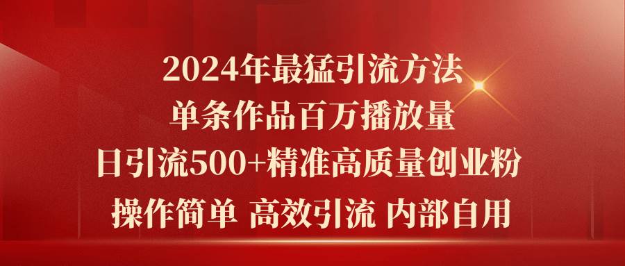 2024年最猛暴力引流方法，单条作品百万播放 单日引流500+高质量精准创业粉时点搞钱-网创项目资源站-副业项目-创业项目-搞钱项目时点搞钱