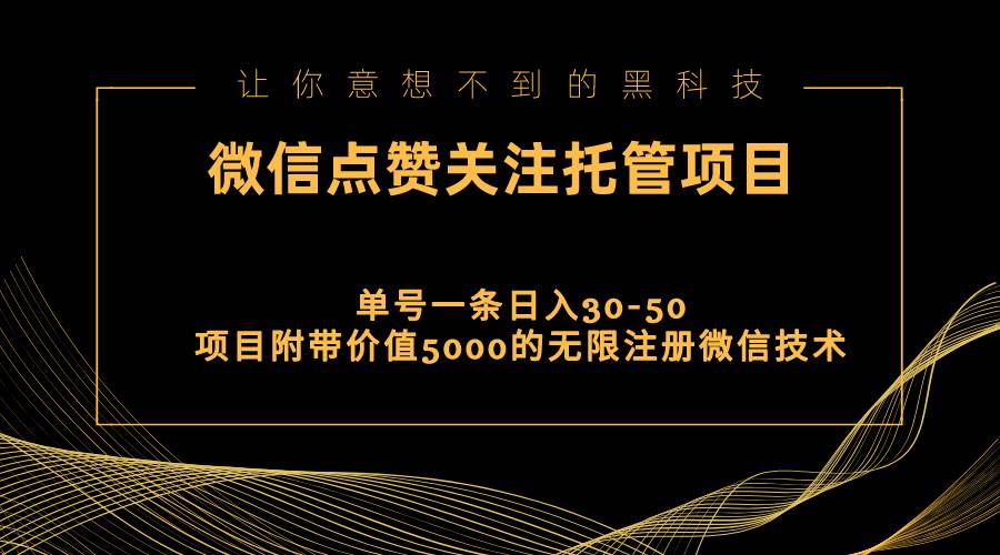 视频号托管点赞关注，单微信30-50元，附带价值5000无限注册微信技术时点搞钱-网创项目资源站-副业项目-创业项目-搞钱项目时点搞钱