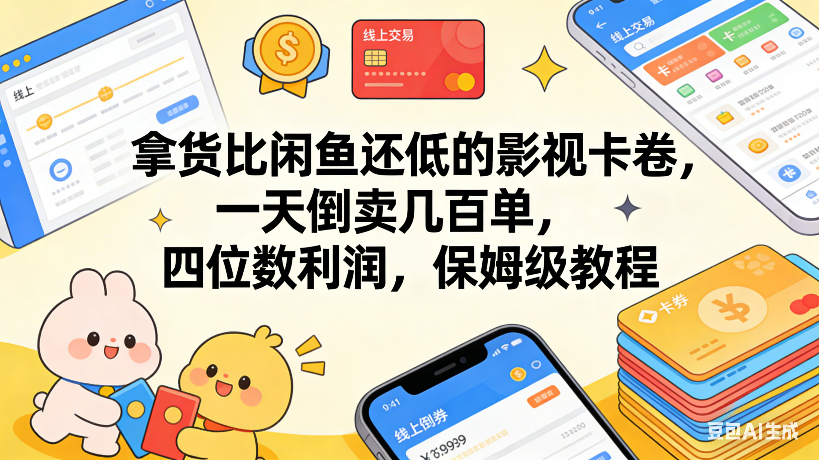 拿货比闲鱼还低的影视卡卷，一天倒卖几百单，四位数利润，保姆级教程时点搞钱-网创项目资源站-副业项目-创业项目-搞钱项目时点搞钱