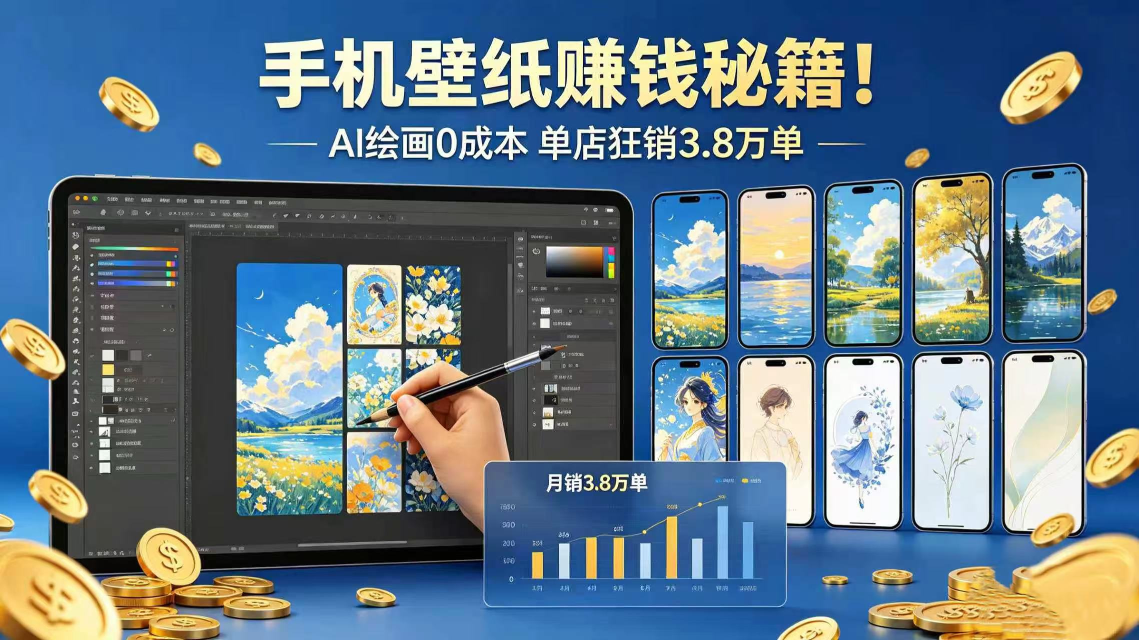 手机壁纸赚钱秘籍！AI 绘画 0 成本 单店狂销 3.8 万单时点搞钱-网创项目资源站-副业项目-创业项目-搞钱项目时点搞钱