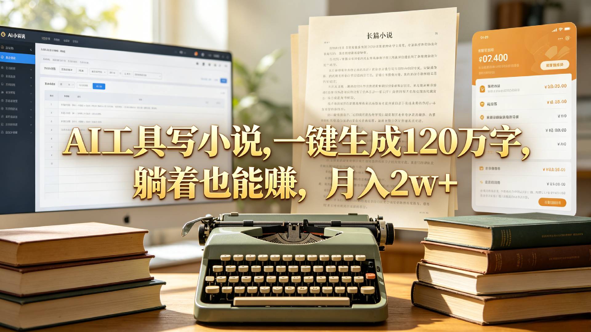 AI工具写小说,一键生成120万字，躺着也能赚，月入2w+！时点搞钱-网创项目资源站-副业项目-创业项目-搞钱项目时点搞钱
