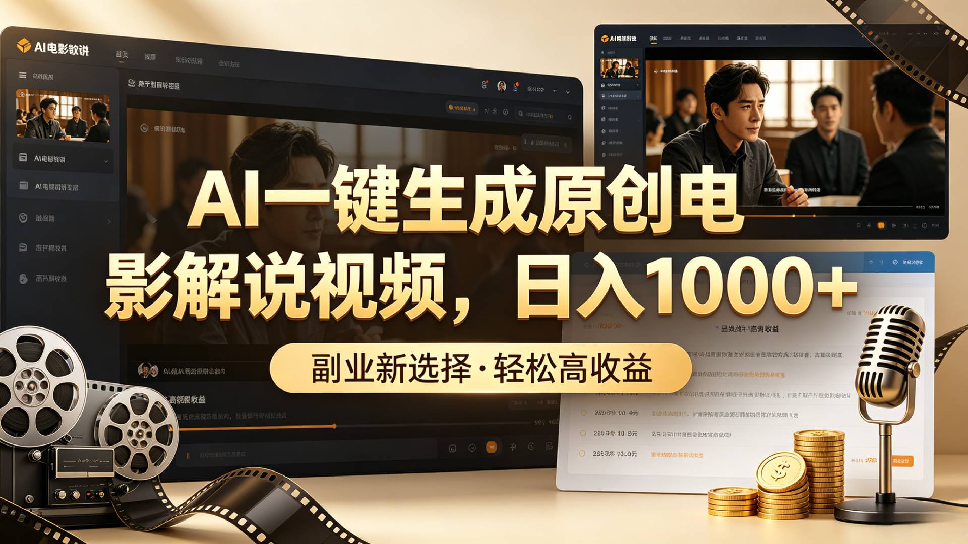 AI一键生成原创电影解说视频，日入1000+！时点搞钱-网创项目资源站-副业项目-创业项目-搞钱项目时点搞钱
