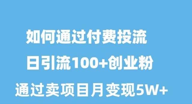 如何通过付费投流日引流100+创业粉月变现5W+时点搞钱-网创项目资源站-副业项目-创业项目-搞钱项目时点搞钱